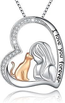 925 Sterling Silver Cute Cat Dog Pet Pendant Necklace Animal Jewelry for Women Daughter Birthday Gifts