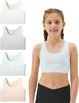 Girls Soft Training Bras 7-12 Seamless First Bra Girls Sports Bras Longline Crop - No Pads, Chest Double Lined