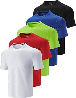 5 Pack Men’s Active Quick Dry Crew Neck T Shirts | Athletic Running Gym Workout Short Sleeve Tee Tops Bulk (Edition 7, XX-Large), White/Red/Lime/Blue/Black, XXL