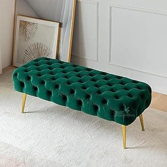 CRUZ INTERNATIONAL - online shopping-be ready ! Modern 2-Seater Upholstered Ottoman Settee Couch Bench Pouffe Footstool - Stool for Living Room, Bedroom, or Office (Green)