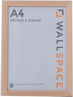 Wall Space A4 Oak Picture Frame | Oak A4 Photo Frame | 297x210mm | 297 x 210mm | 29.7x21.0cm | Certificate Diploma | Real Wood with Glass | Handmade Wooden Made in UK