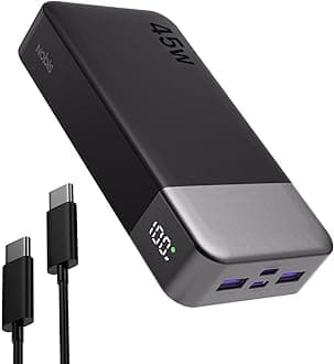 Portable Charger, 20000mAh Power Bank, 45W Power Bank Fast Charging, Battery Pack with C to C Cable, Battery Bank with Digital Display for iPhone Android Laptop etc(Black)