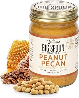 Peanut Pecan Butter W/Organic Wildflower Honey & Sea Salt - Raw Honey Low Sugar Peanut Butter - Creamy Peanut Butter With Pecans - Palm Free, Keto Natural Pecan Butter - 13 Ounces