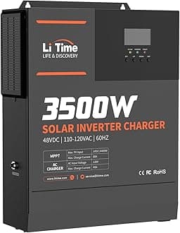 LiTime 3500W Pure Sine Wave Solar Inverter Charger, 48V DC to 120V AC All-in-One Solar Inverter, Built in 80A MPPT Charge Controller, for 48V Lead Acid/LiFePO4 Battery, Home Energy Storage, Off-Grid