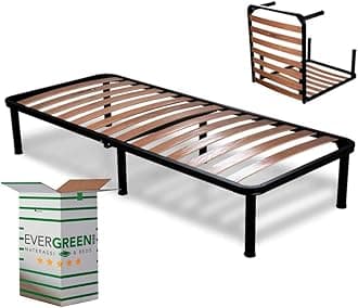 EVERGREENWEB – Folding Single Bed Frame 80x190-35 cm High with strong Iron Frame and Beech Wood Slats, Orthopedic Bed Base FULLY ASSEMBLED + 6 Legs for all Mattresses & Pillows, 100% ITALIAN