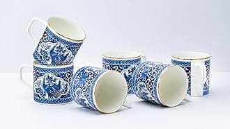 GOLDEN QUEEN'S Handcrafted Tea Cups - Set of 6 | Ideal for Everyday Tea and Coffee, Enhancing Your Daily Rituals (Peacock Blue)