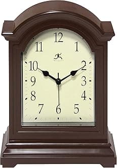 Infinity Instruments Brown Antique Grandfather Tabletop Clock 9 x 6 Mantle Tabletop Clock Mini Desktop Table Mantel Decor Vintage Living Room Decor