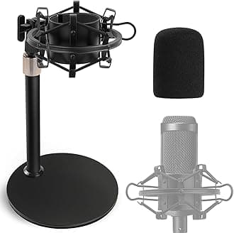 Audio Technica Mic Stand AT2020 with Shock Mount Foam Windscreen, AT2020 Microphone Stand with Pop Filter Shock Mount for Audio Technica AT2020 AT2020USB+ AT2035 ATR2500 Condenser Microphone