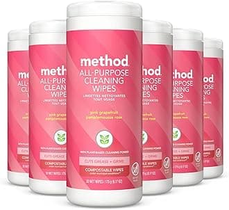 Method All-Purpose Cleaning Wipes, Pink Grapefruit, Multi-Surface, Compostable, 30 Count (Pack of 6)