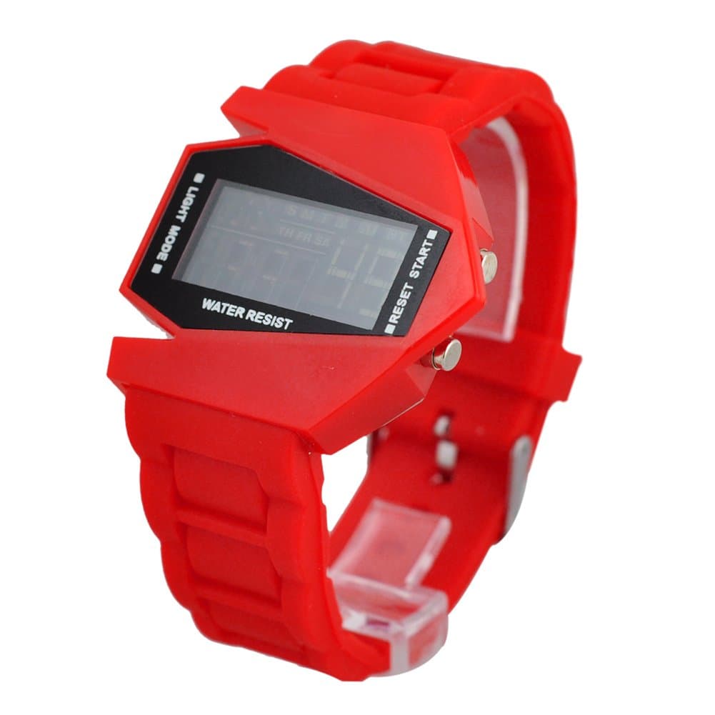 Plane Style Digital Display LED Silicone Wrist Watch Single Red