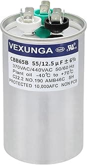 55/12.5 uF 55+12.5 MFD 370VAC or 440VAC Dual Run Start Round A/C Capacitor CBB65 Air Conditioner Capacitors for AC Unit Fan Motor Start or Heat Pump or Condenser Straight Cool
