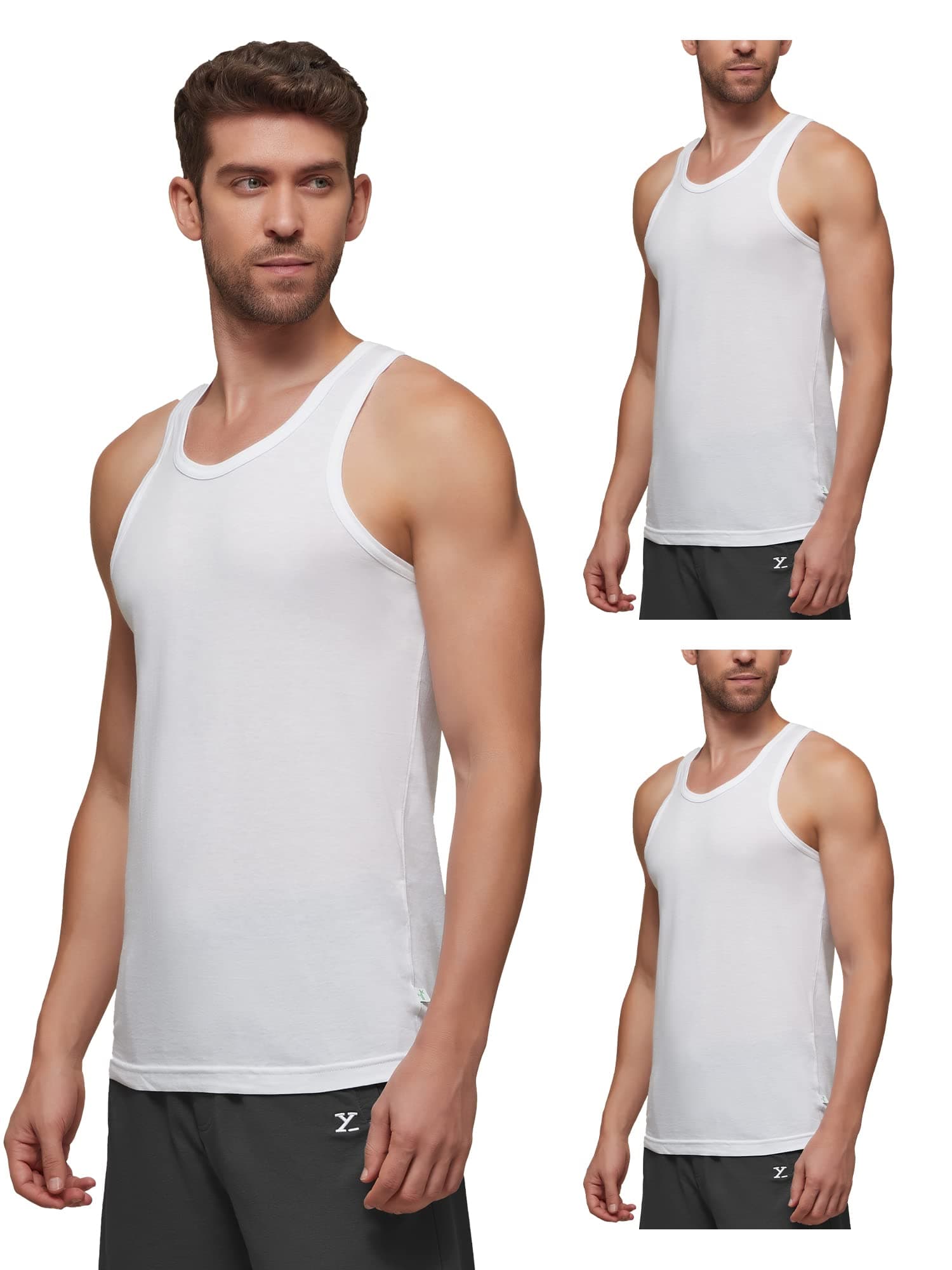 Men's Ace Super Combed Cotton & Micro Modal Regular Fit Solid Round Neck Vest (Pack of 3)
