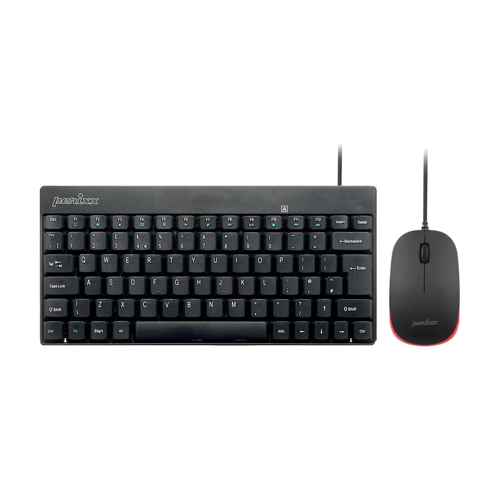 PERIDUO-212 Wired Mini Keyboard and Mouse Combo with 12 Multimedia Keys, Black, UK Layout