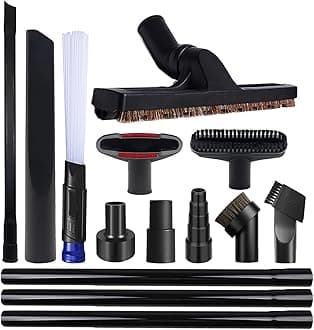 14 PCS Universal Vacuum Attachments & Brushes Kit for Shop Vac Accessories & Household Cleaning, Includes 2 1/2" to 1 1/4" and 1 7/8" to 1" Vacuum Hose Adapter,Crevice Tool & 3 Vacuum Extension Wands