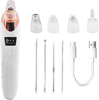 Blackhead Removal Tool with Hot Compress, 3 Adjustment Modes & 4 Suction Heads Pore Vacuum,Facial Pore Cleanser (A) (HZ), White