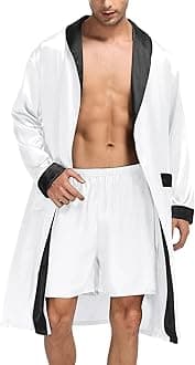 SWOMOG Men's Satin Robe with Shorts Set Silky Kimono Bathrobe Lightweight Soft Sleepwear