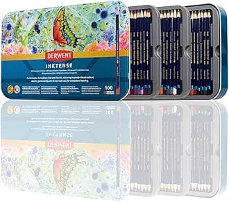 Derwent 2306130 Watercolor Colored Pencils, Inktense Pencil, Set of 100 Colors, Can Be Drawn on Cloth or Wood Grain, Water Resistant Once Dry
