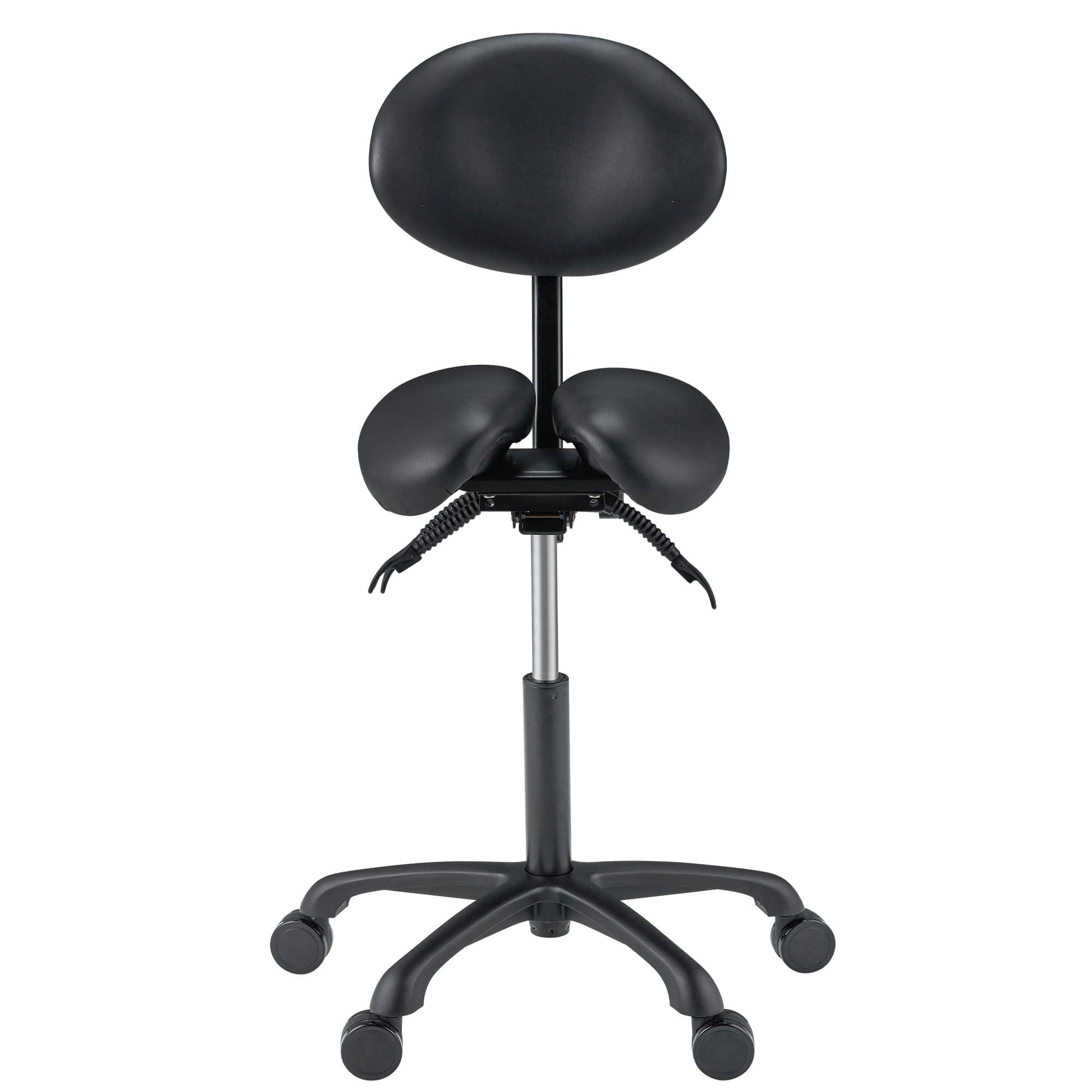Master Massage Berkeley Ergonomic Split Seat Style Backrest Saddle Stool with Two Tilting Option in Black with Black Aluminum Base