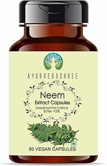 AYURVEDASHREE Neem Extract 500mg - 60 Vegetarian Capsules | Azadirachta Indica | All Natural | 100% Vegan | Gluten-Free.