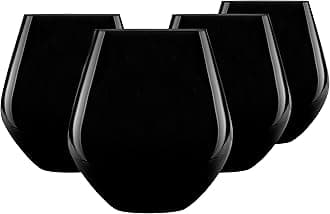 Godinger Wine Glasses, Stemless Wine Glasses, Red Wine Glasses, Drinking Glasses, European Made Stemless Wine Glass - Black, 17oz, Set of 4