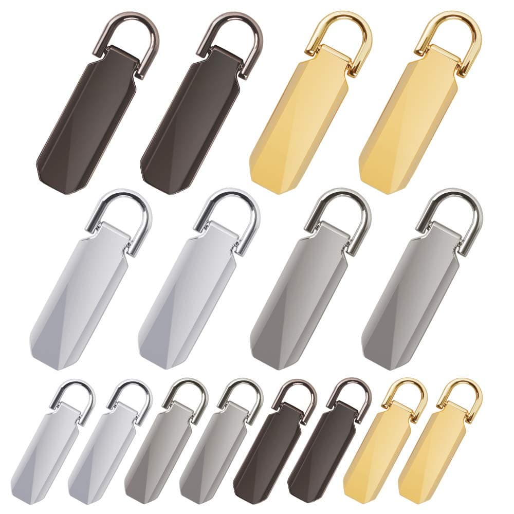16 Pieces Zipper Pull Luggage Heavy Duty Zipper Tab Pull Replacement Zipper Fixer for Clothes, Suitcase, Luggage, Backpack, DIY Craft, 2 Sizes, 4 Colors