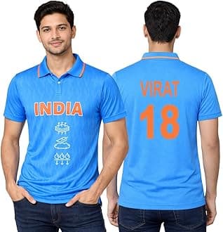 - | India Cricket Fan Polo Jersey Tshirt | Lightweight Breathable Comfortable Sportswear | Team Cricket Sports Wear T-Shirt for Men - Blue