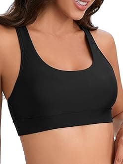 Women Racerback Sports Swim Bra High Neck Bikini Tops Black Workout Bathing Suit Padded Tops Only
