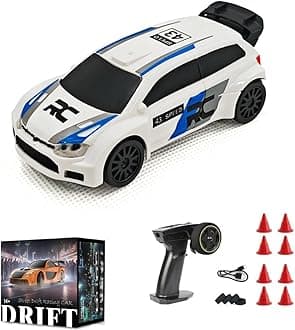 Aetheria 1/43 RC Drift Racing Car with Gyro, 4WD Fully Proportional Mini Electric Race Vehicle with LED Lights Remote Control High Speed Car for Adult Outdoor - Ready to Run (Gyro White Blue)