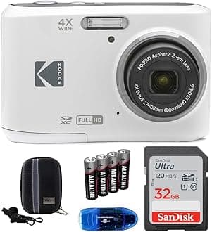 Pixpro FZ45 Digital Camera Bundle, Includes: SanDisk 32GB Memory Card, Spare Batteries, Hard Shell Camera Case and Card Reader (5 Items) (White)