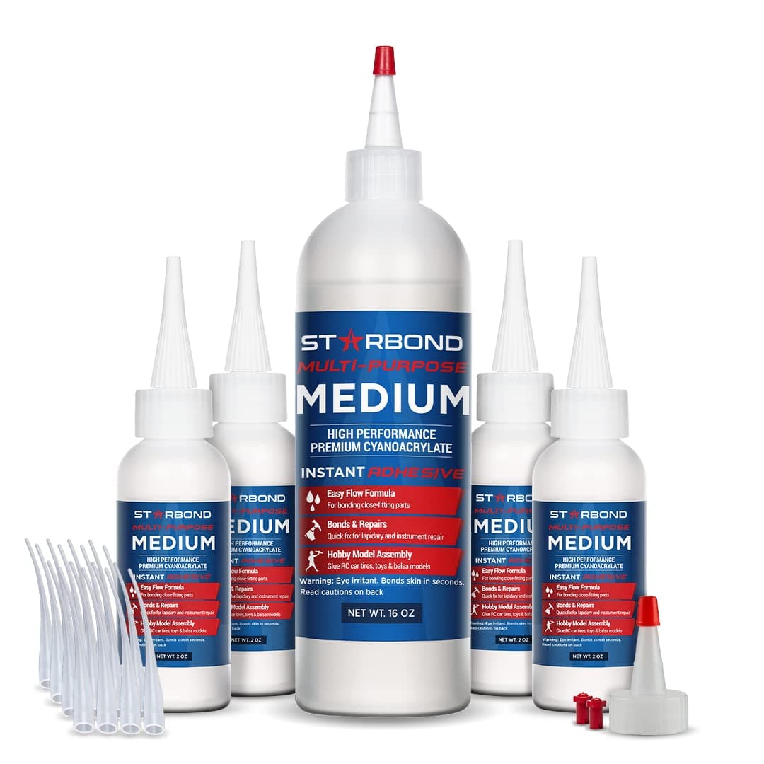 EM-150 Medium, Premium CA - Super Glue Kit with Extra Bottles, Caps, and Microtips, 16 oz. (Bulk Size) (for Woodturning, Pen Turning, Hobby, Lapidary, Acrylic Nails)