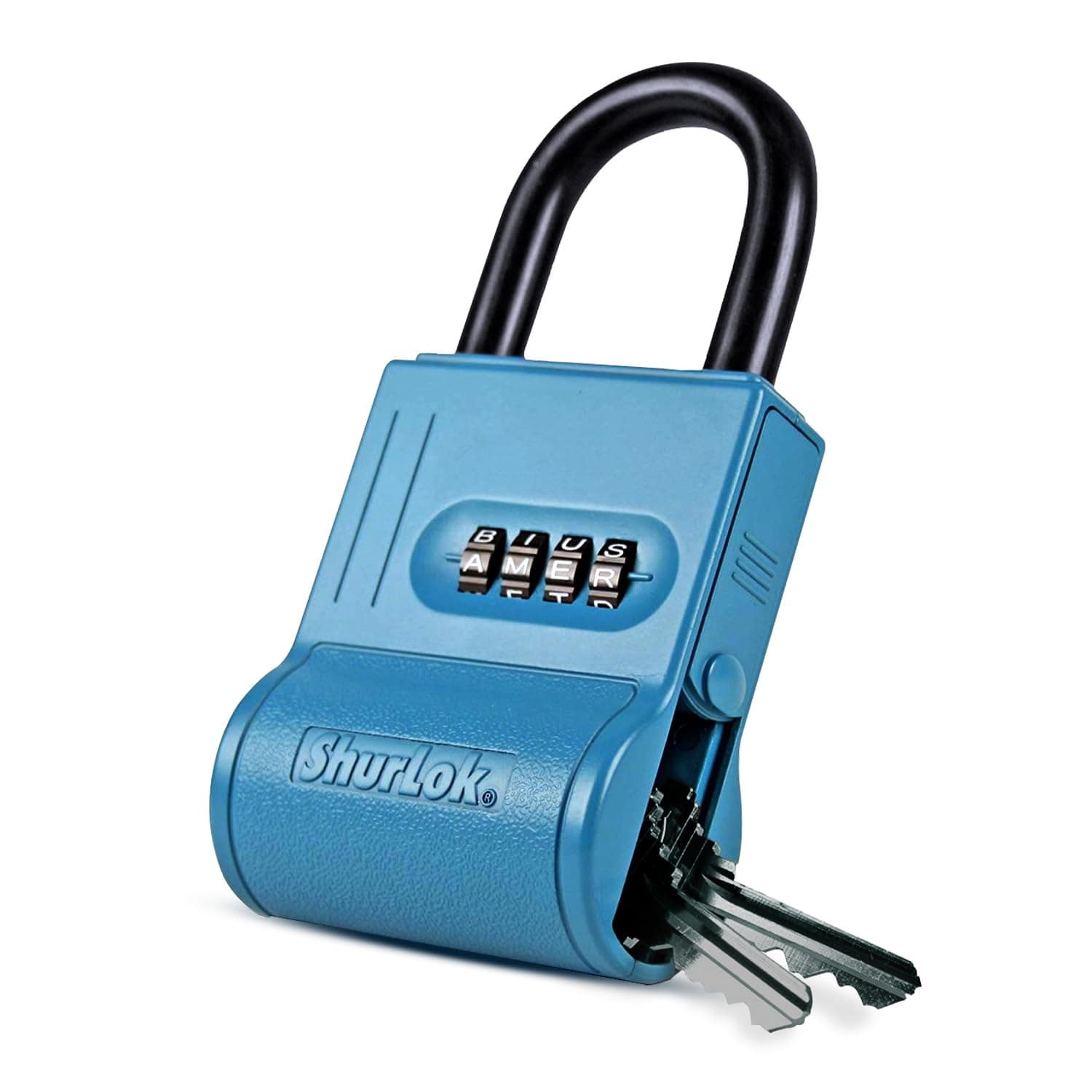 ShurLok SL-100W 4-Dial Dual Combination Lock Box, Durable Combo Lock For Outdoor Storage & Home Improvement, Door Lock & Locker Lock With Side Key Door, 9 x 5.8 x 1.6 Inches, Blue