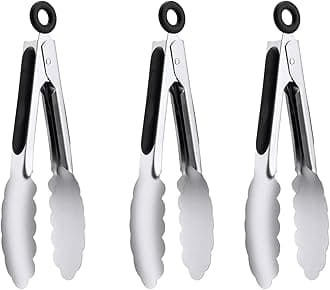 7" Small Kitchen Tongs Set of 3, Stainless Steel Food Tongs, Mini Serving Tongs for Appetizers, Salad, Buffet (7", 3PCS)