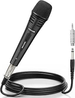 TONOR Dynamic Karaoke Microphone, Unidirectional Cardioid Metal Hand, 0.25 inch (6.35 mm) / 0.14 inch (3.5 mm) / XLR 16.4 ft (5 m) Cable Included, Suitable for Household Karaoke Equipment, Speakers, Speakers, Recording, Weddings, Outdoor Activities