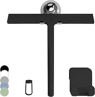 GÃœTEWERK Metal Shower Squeegee Black 9 In-Incl. Chrome Suction Cup Hook-Stainless-Steel Core-Silicone Rubber Squeegees For Bathroom Cleaning Window Screen Bath Wiper Cleaner Glass Door Blade Showers