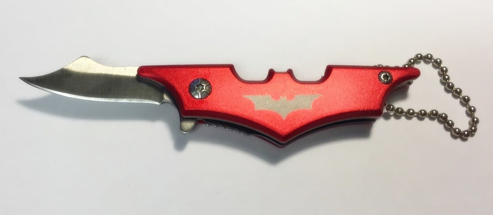 Batman Mini Keychain KEY Knives Red Blade Spring Knife Pocket (4.25")