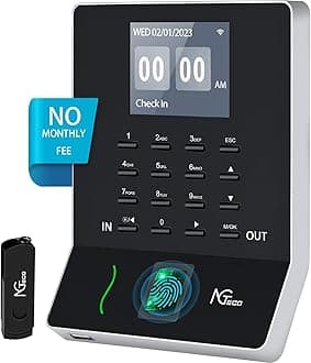 NGTeco - Fingerprint Time Clock, W2 Biometric Employee for Small Business and Offices, Finger Scan, Auto Punch, WiFi LAN, App for iOS/Android (0 rate