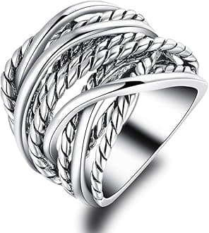 Mytys Gold Silver Statement Rings for Women Wire Intertwined Design Rose Gold Band Ring Silver Plated 20mm Wide