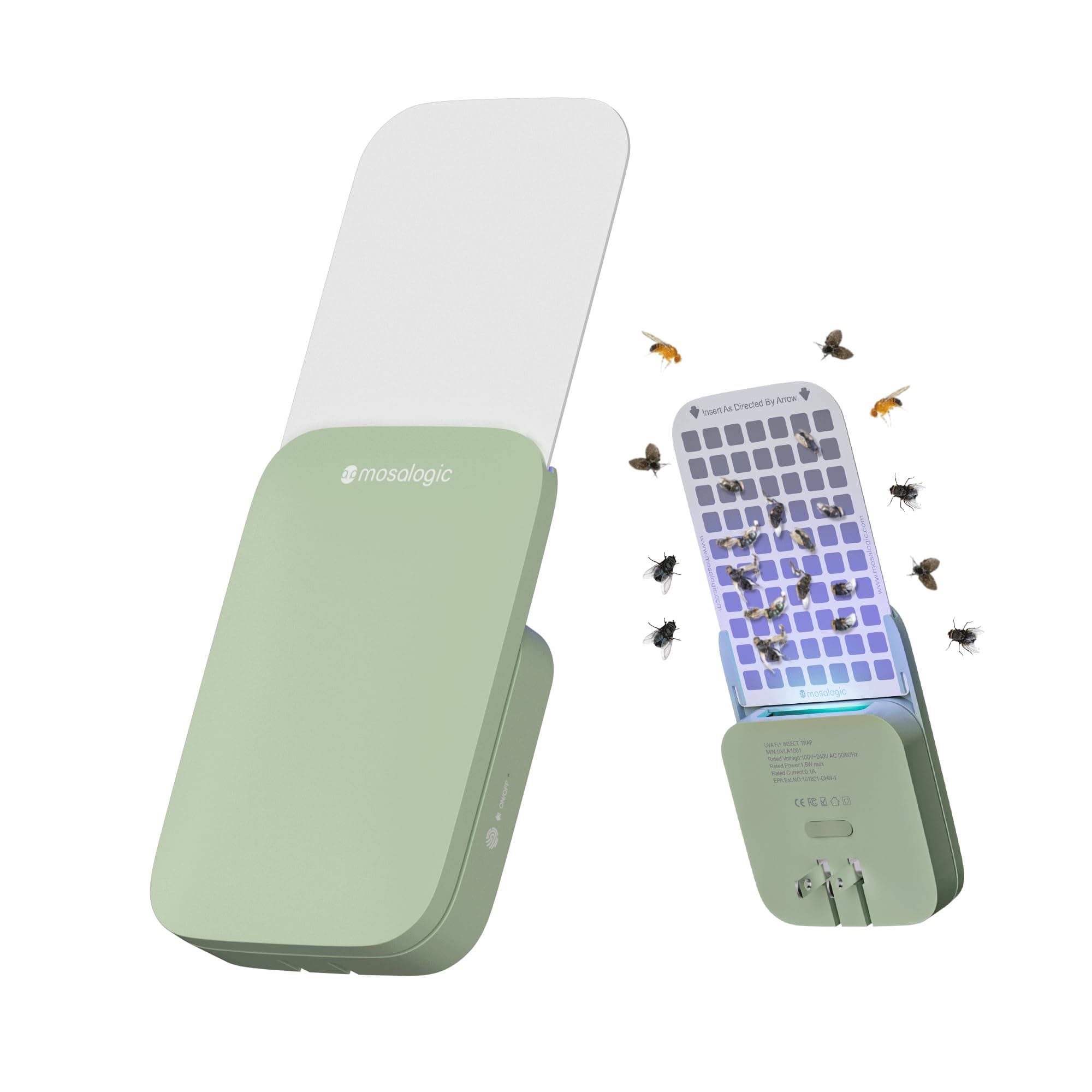 Mosalogic Fly Insect Trap Plug-in Fruit Flies Killer Gnat Trapper Moth Catcher Fly Trapper UV Attractant Catcher for 400 Sq Ft of Protection Green-1PACK