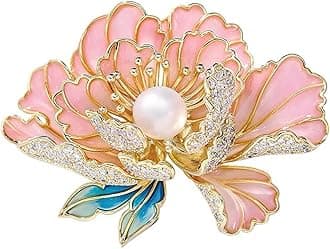 Dainty Flower Brooch Pin Graceful Cubic Zircon Peony Pearl Enamel Badges Lapel Pins Trendy Banquet Party Jewelry Accessories Gift for Women