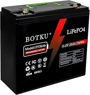 12V 20Ah Lithium LiFePO4 Deep Cycle Battery, 3000+ Cycle Rechargeable Lithium Iron Phosphate Battery for Solar, Fish Finder, Marine, Outdoor Camping, Off-Grid Applications with 20A BMS