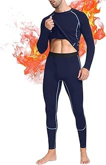 SIMIYA Thermal Underwear Set for Men Long Johns with Fleece Lined Base Layer for Workout Skiing Running Hiking Navy Blue