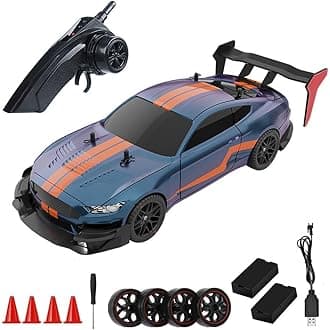 RC Drift Car, 1:14 4WD 40KM/H High Speed RC Racing Car with LED Lights, 2 Batteries, Drifting and Racing Tires for Adults (Blue)