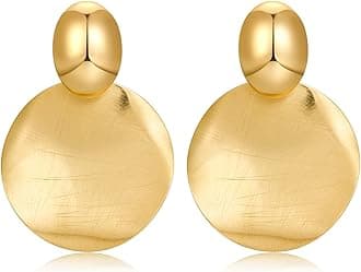 Big Disc Drop Earrings Gold Dangle Earrings Round Hammered Earrings Women