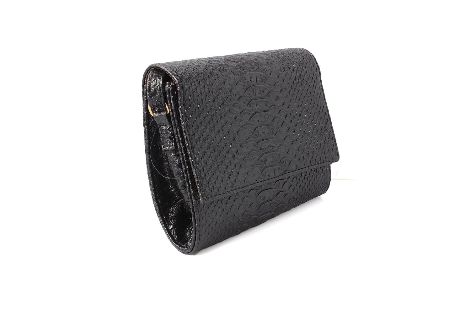 Womens Black Croc Texture Effect Shoulder Hand Bag