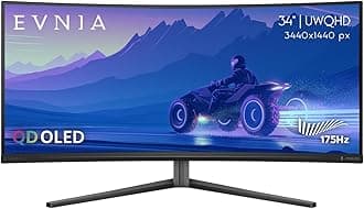 Evnia 34M2C6500 QD OLED Curved Gaming Monitor, WQHD 3440 x 1440, 175Hz, USB-C Hub, Height Adjustable, 4-Year Advance Replacement, Gaming Console Compatible