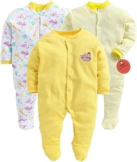 EIO® 100% Cotton Sleep Suit/Onesies/Rompers/Jumpsuit for New Born Boys and Girls Combo Pack