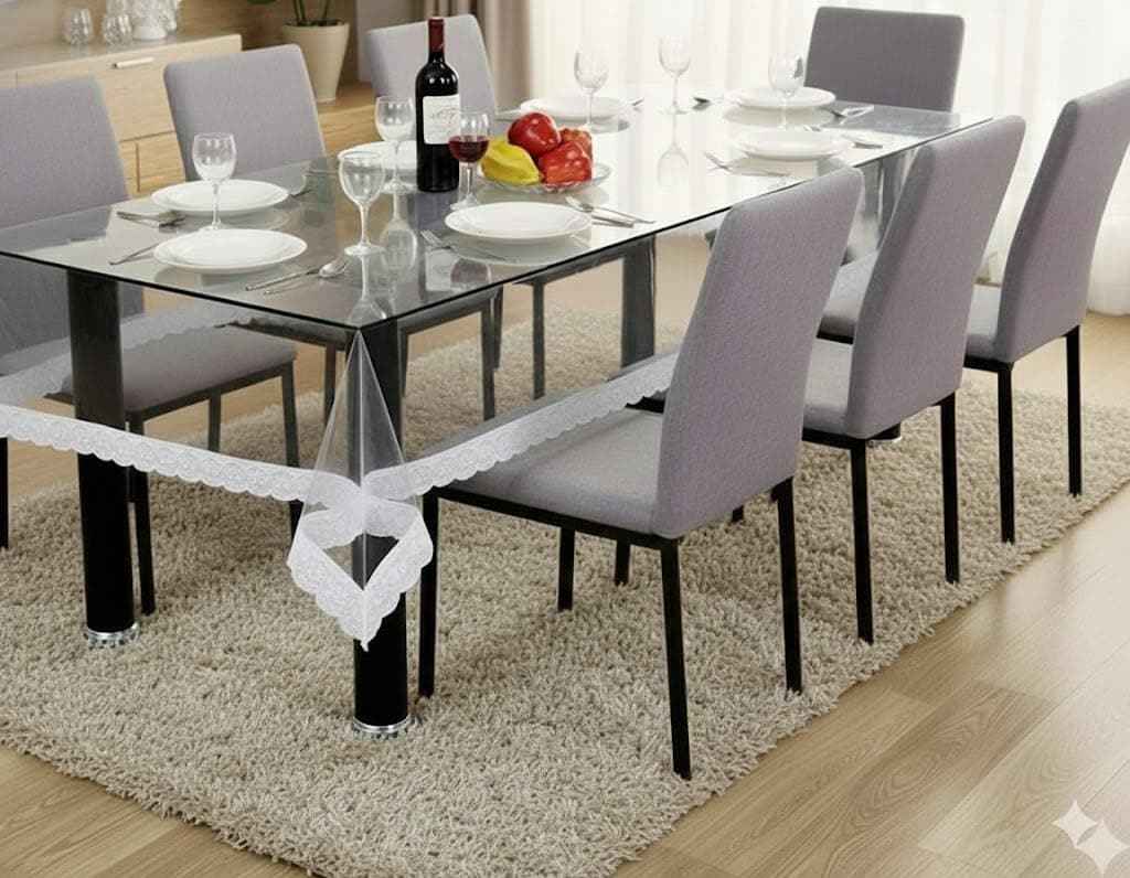 CASA-NEST CLASSIC EMPORIUM Thick Transparent White Border Rectangular 6-8 Seater Dining Table Cover (60x90-inch,Polyvinyl Chloride, Pack of 1)