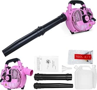 Cordless Petrol Leaf Blower, 26cc Snow Grass Lawn Blowers, Vacuum Powerful 2 Stroke Air Cooled Engine, Portable Handheld, For Blowing Leaves, Wood Chips, Dust, Garden Debris, Grass Cuttings (Pink-A)