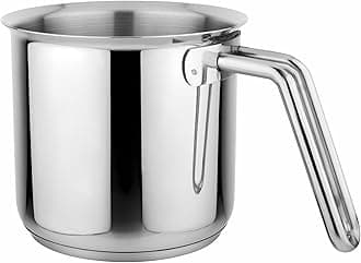 Stainless Steel Milk Pot with Handle 14cm 1.8 Litre | Milk Boiler | Kitchen Tea Container Water Boiling | Coffee/Milk Warmer, Even & Faster Heating | Induction & Gas Stove