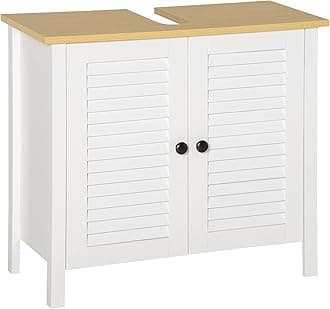 HOMCOM Under Sink Storage Cabinet with Removable Shelf, Bathroom Vanity Cabinet with 2 Doors, White